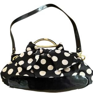 Lulu Guinness Polkadot Double Handled Satchel Purse Bow Zip Close Shoulder Strap